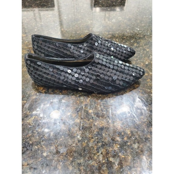 Julian Gold Women's Black Slip on Closed Toe Sequin Flats Shoes Size 8.5 - Picture 6 of 10